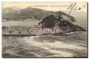 Carte Postale Ancienne San Sebastian Playa de Gros Y Castillo