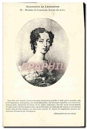 Bild des Verkufers fr Carte Postale Ancienne Lamartine Madame Femme du poete zum Verkauf von CPAPHIL