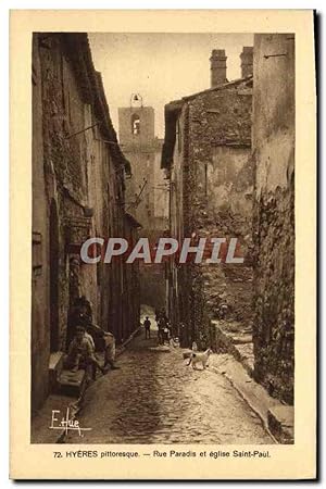 Imagen del vendedor de Carte Postale Ancienne Hyeres Pittoresque Rue Paradis et Eglise a la venta por CPAPHIL