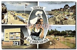 Seller image for Carte Postale Moderne St Aubin sur Mer Plage Tennis Htel Bar Restaurant Coiffe Folklore for sale by CPAPHIL