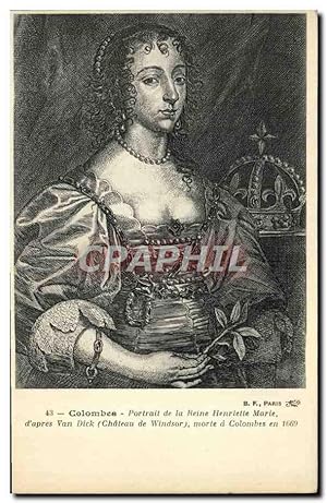 Carte Postale Ancienne Colombes Portrait de la reine Henriette Marie Van Dick Château de Windsor