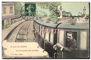 Seller image for Carte Postale Ancienne Je Pars De Paris Et Vous Envoie Mes Amities Paris Pont Alexandre III Train for sale by CPAPHIL