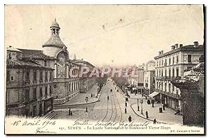 Carte Postale Ancienne Nimes Le Lycee National et le Boulevard Victor Hugo