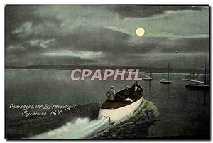 Carte Postale Ancienne Onondago Lake By Moonlight Syracuse Bateau
