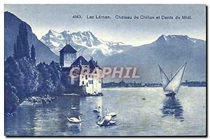 Imagen del vendedor de Carte Postale Ancienne Lac Leman Chteau De Chillon Et Dents Du Midi Cygnes a la venta por CPAPHIL