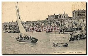 Carte Postale Ancienne Folkestone Entrance To Harbour Bateaux