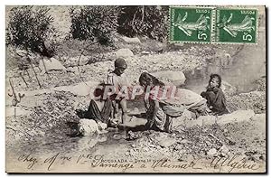 Carte Postale Ancienne Bousaada Dans la Riviere Enfants