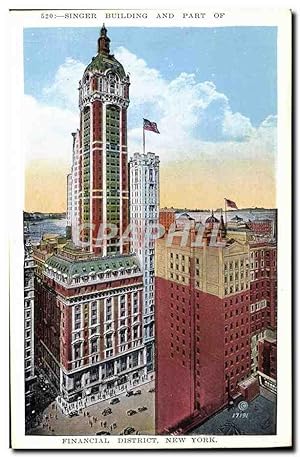 Carte Postale Ancienne Singer Buliding And Part Of Financial District New York