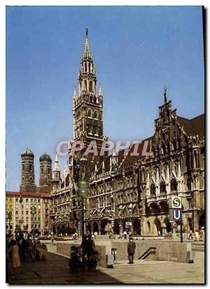 Bild des Verkufers fr Carte Postale Moderne Munchen Marienplatz mit Rathaus und Frauenkirche zum Verkauf von CPAPHIL