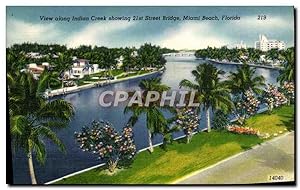 Carte Postale Ancienne View Along Indian Creek Showing Street Bridge Miami Beach Florida