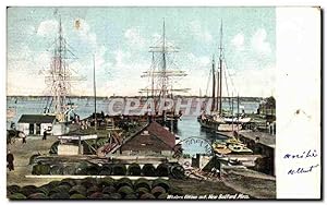 Carte Postale Ancienne Whalers Fitting out New Bedford Mass Bateaux