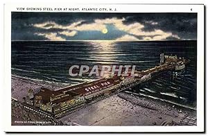 Carte Postale Ancienne Atlantic City View Showing Steel Pier At Night Texaco