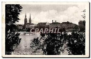 Carte Postale Ancienne Hamburg Blick uber Ausenaister Mit Rathaus Und Nikolai Kirche