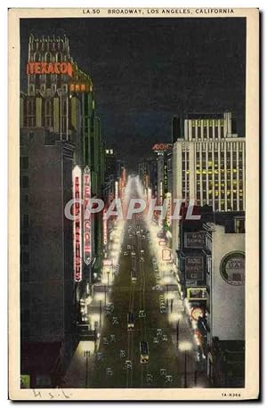 Carte Postale Ancienne Broadway Los Angeles California Texaco