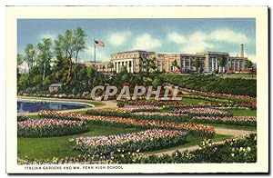 Seller image for Carte Postale Ancienne Italian Gardens And Wm Penn High School Sunken gardens Front Street for sale by CPAPHIL