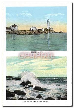 Imagen del vendedor de Carte Postale Ancienne Boston Light Surf And Rocks South Shore Public Library Bibliotheque Phare a la venta por CPAPHIL