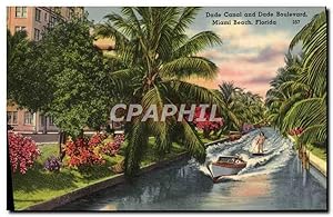 Carte Postale Ancienne Dade Canal And Dade Boulevard Miami Beach Florida Ski Nautique Water skiing