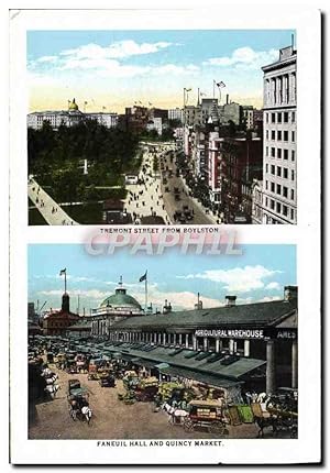 Bild des Verkufers fr Carte Postale Ancienne Tremont Street From Boylston Faneuil Hall And Quincy Market Christian Church Commonwealth avenue zum Verkauf von CPAPHIL