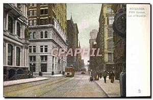 Carte Postale Ancienne Pittsburg Fifth Avenue cor of Wood St Tramway