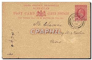 Entier postal Gibraltar 1904 pour M Claverie Faubourg St Martin Paris