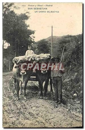 Carte Postale Ancienne San Sebastian Un Carro de Bueyes Attelage Boeufs TOP