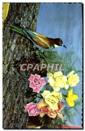 Carte Postale Moderne Fantaisie Fleurs oiseau
