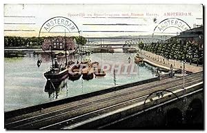 Carte Postale Ancienne Spoordijk en Spoorbruggen met Binnen Haven Amsterdam Bateaux