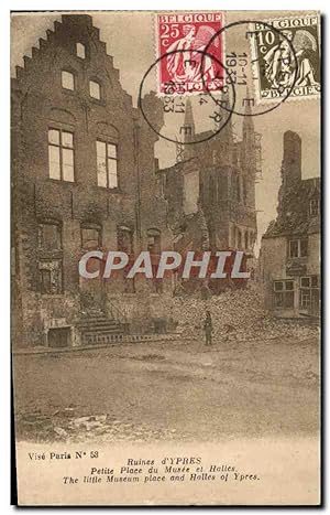 Carte Postale Ancienne Ruines D'Ypres Petite Place Du Musee Et Halies Militaria