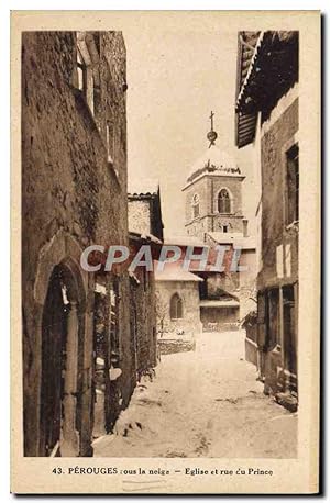 Carte Postale Ancienne Perouges sous la neige Eglise et rue du Prince