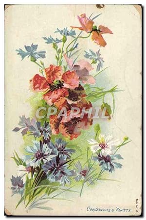 Carte Postale Ancienne Fantaisie Fleurs Coquelicots & bluets