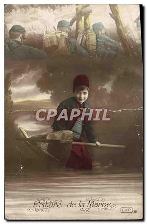 Seller image for Carte Postale Ancienne Fantaisie Enfant Soldat Militaria Friture de la Marne for sale by CPAPHIL