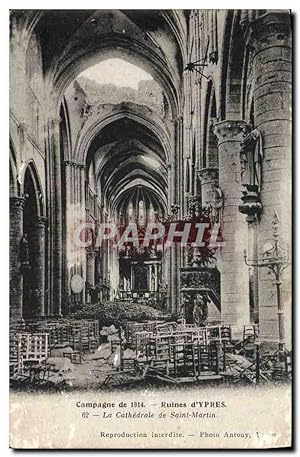 Carte Postale Ancienne Ruines d'Ypres La cathédrale de Saint Martin