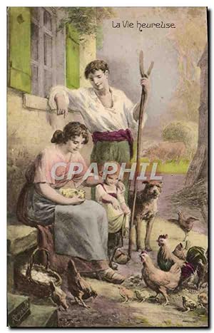 Image du vendeur pour Carte Postale Ancienne Fantaisie Femme Le vie heureuse Poules Chien Ferme mis en vente par CPAPHIL