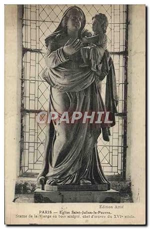 Bild des Verkufers fr Carte Postale Ancienne Paris Eglise Saint Julien le Pauvre Statue de la Vierge zum Verkauf von CPAPHIL