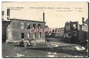 Carte Postale Ancienne Vert la Gravelle Apres le passage des Barbares Automobile Militaria