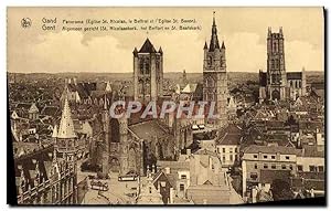 Carte Postale Ancienne Gand Panorama Eglise St Nicolas Le beffroi et l'église St Bavon