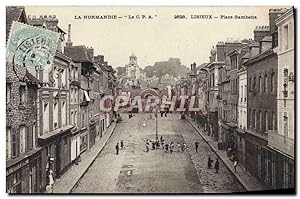 Carte Postale Ancienne La Normandie Lisieux Place Gambetta Enfants courant l'epee a la main