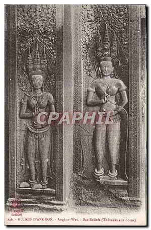 Carte Postale Ancienne Ruines Dangkor Angkor Wat Bas Reliefs Thevadas aux lotus Saigon