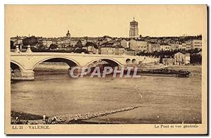 Carte Postale Ancienne Valence Le Pont et vue générale Bateau Peniche