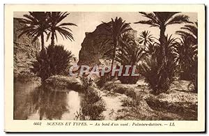 Carte Postale Ancienne Scenes Et Types Au Bord d'Un oued Palmiers dattiers