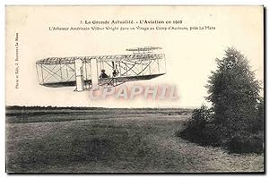 Carte Postale Ancienne Avion Aviation Aeroplane Aviateur Wilbur Wright dans un virage au camp d'A...