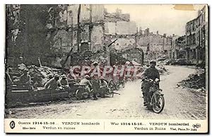 Carte Postale Ancienne Automobile Verdun bombarde Verdun en ruines Militaria Moto