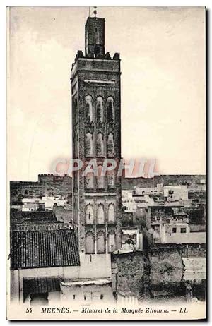 Carte Postale Ancienne Meknes Minaret de Mosquee Zitouna