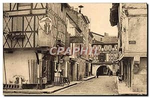 Carte Postale Ancienne Moto Villeneuve sur Lot Vieilles maisons de la rue du college Cycles Hurtu