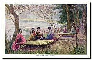 Carte Postale Ancienne Japon Nippon Lac d'Hakone Femmes Folklore