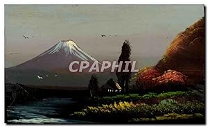 Carte Postale Ancienne Japon Nippon Volcan (peint a la main)
