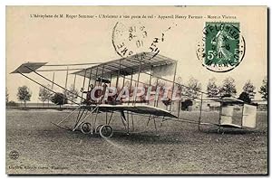 Carte Postale Ancienne Avion Aviation L'aeroplane de Roger Sommer L'aviateur a son poste de vol A...