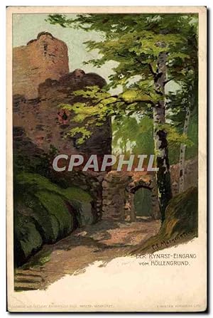 Carte Postale Ancienne Illustrateur Der Kynast Eingang vom Hollengrund