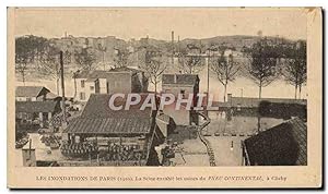 Carte Postale Ancienne Automobile Inondations de Paris 1910 La Seine envahit les usines du Pneu C...