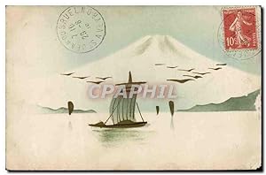 Carte Postale Ancienne Japon Nippon Volcan Bateau